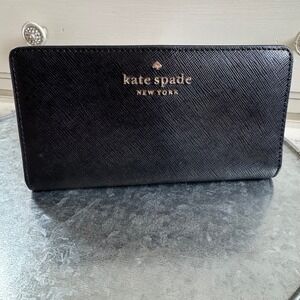 Kate Spade New York Staci Black Continental Wallet Snap Closure Gold Hardware